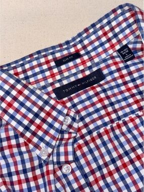 Tommy Hilfiger Slim Fit Red White Blue Check Shirt – Men’s L